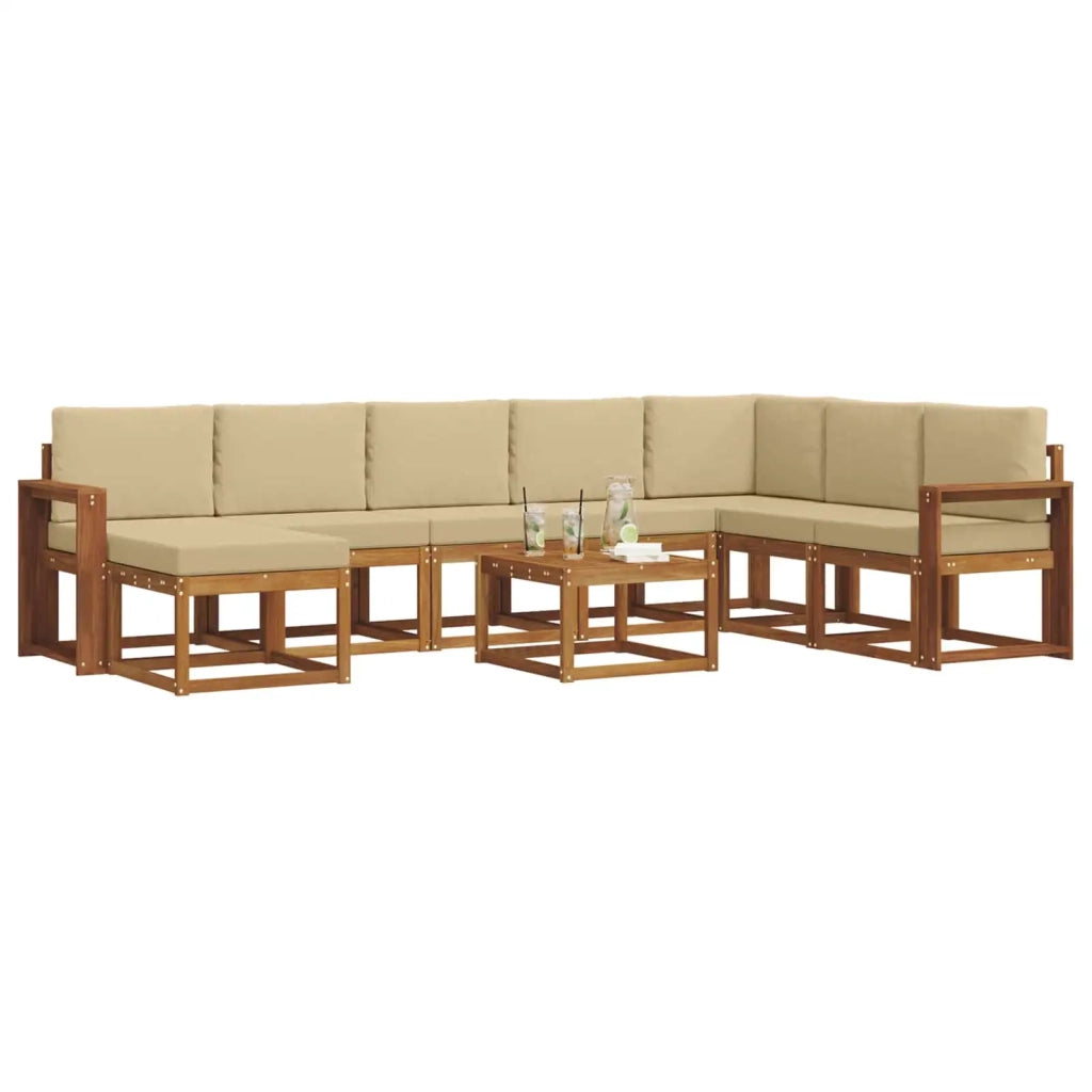 Set di divani da esterno con cuscino 9 pcs Naturale e Beige