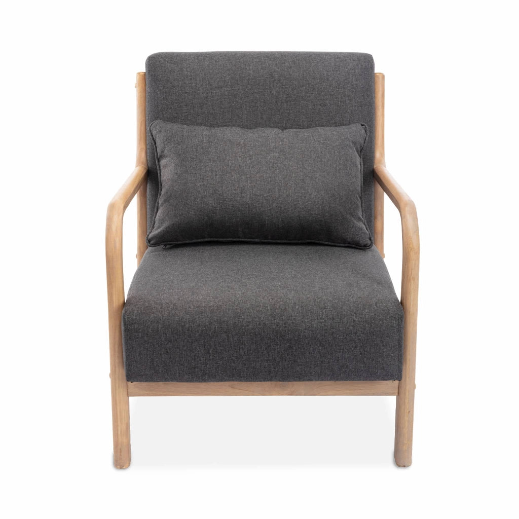 Poltrona scandinava in legno e tessuto con braccioli, grigio scuro