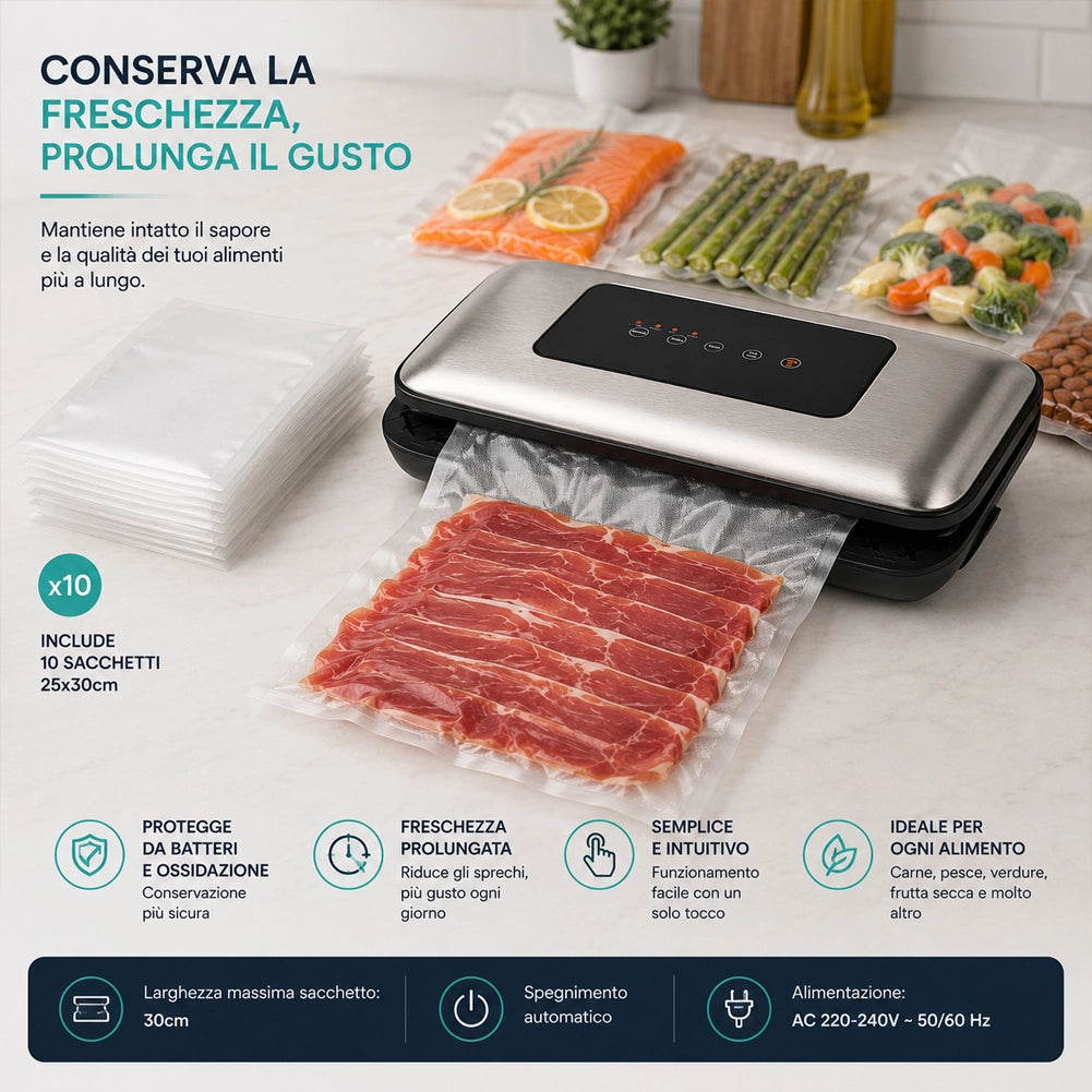 Macchina Sottovuoto e Sigilla 110W Forza Aspirante -600mBar per Alimenti