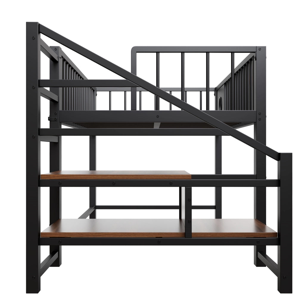 Letto a soppalco basso per bambini 90x200 cm con scala, nero