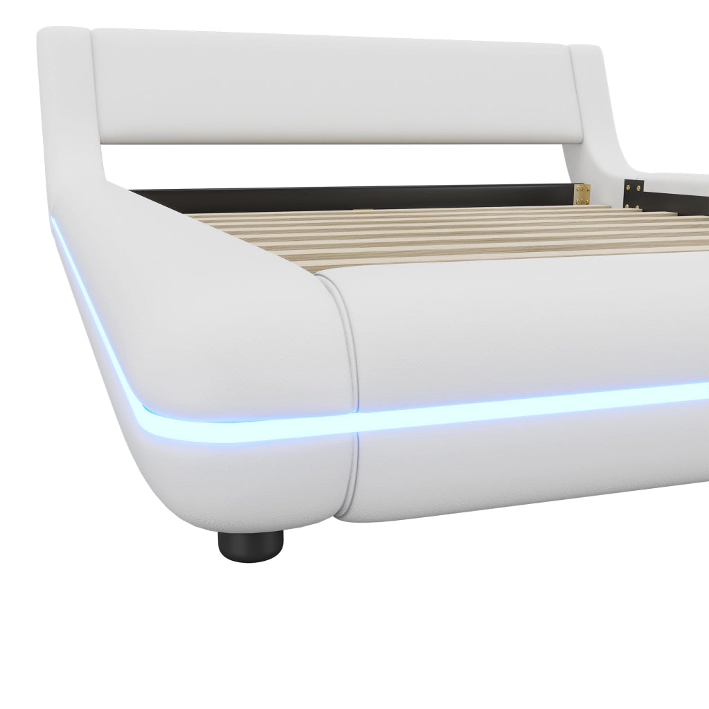 DESMIU Lit basso 140 × 200 cm 2 posti con LED regolabile, senza materasso, in PU e MDF, bianco