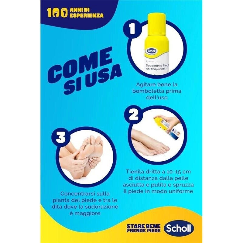 SCHOLL EXPERTCARE DEODORANTE PIEDI SPRAY TECNOLOGIA ATTIVA CONTROLLO ODORI ELIMINA CATTIVI ODORI PER 48H 150 ML