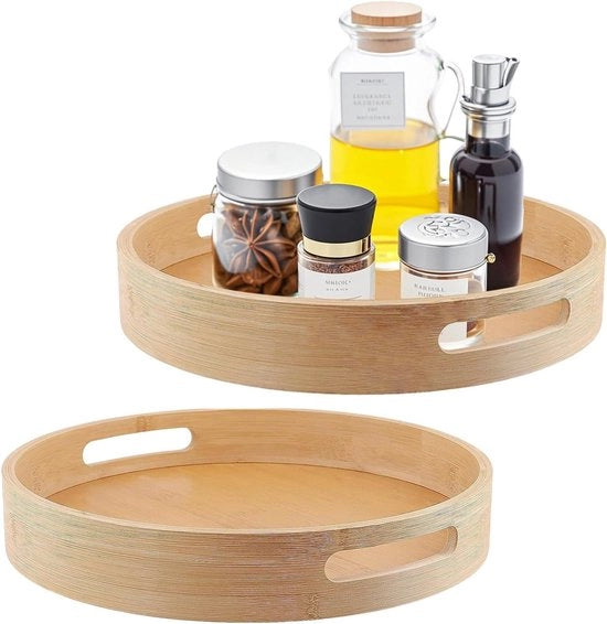 Doppio piatto di legno Lazy Susan 30 cm - organizzatore per cucina, griglia di bambù per spezie, girevole per piano di lavoro e cassetti.