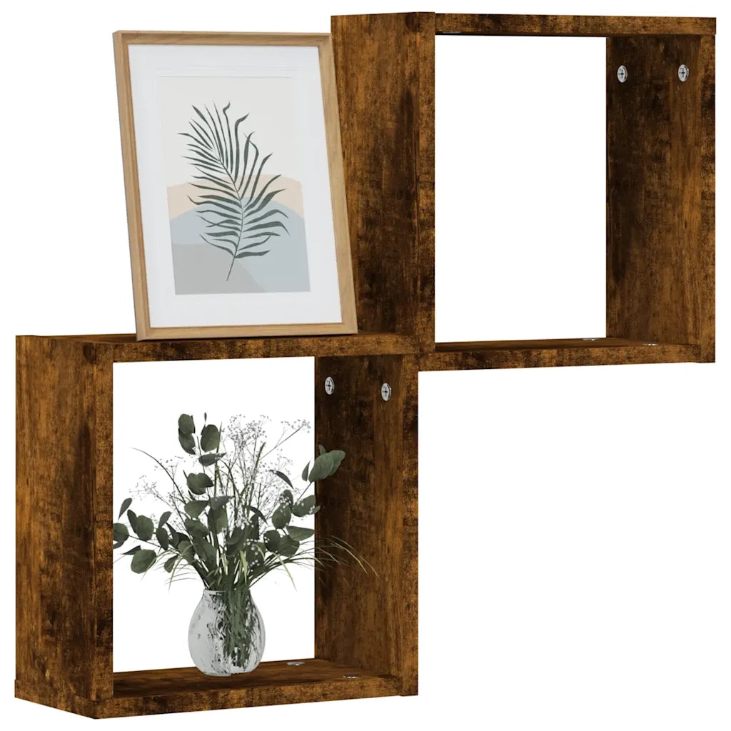 Mensole a Cubo 2 pz Rovere Fumo 30x15x30 cm 815879