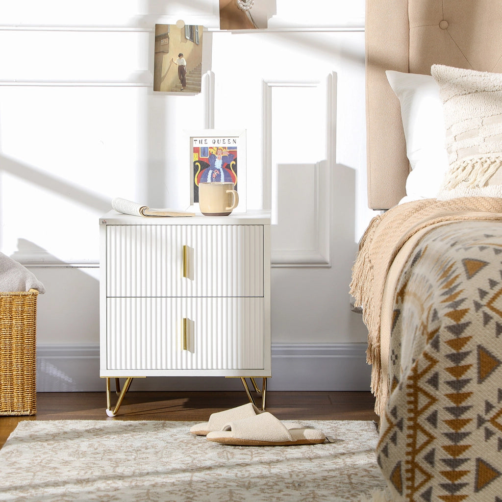 Comodino con 2 Cassetti ¨C zephmum ¨C Bianco Metallo 40x40x47 cm
