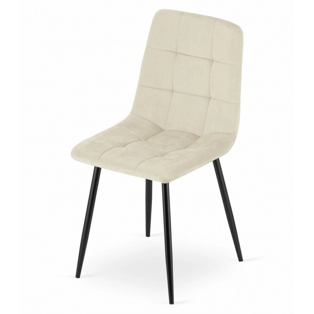 Set di 3 sedie KARA in velluto beige chiaro e gambe nere