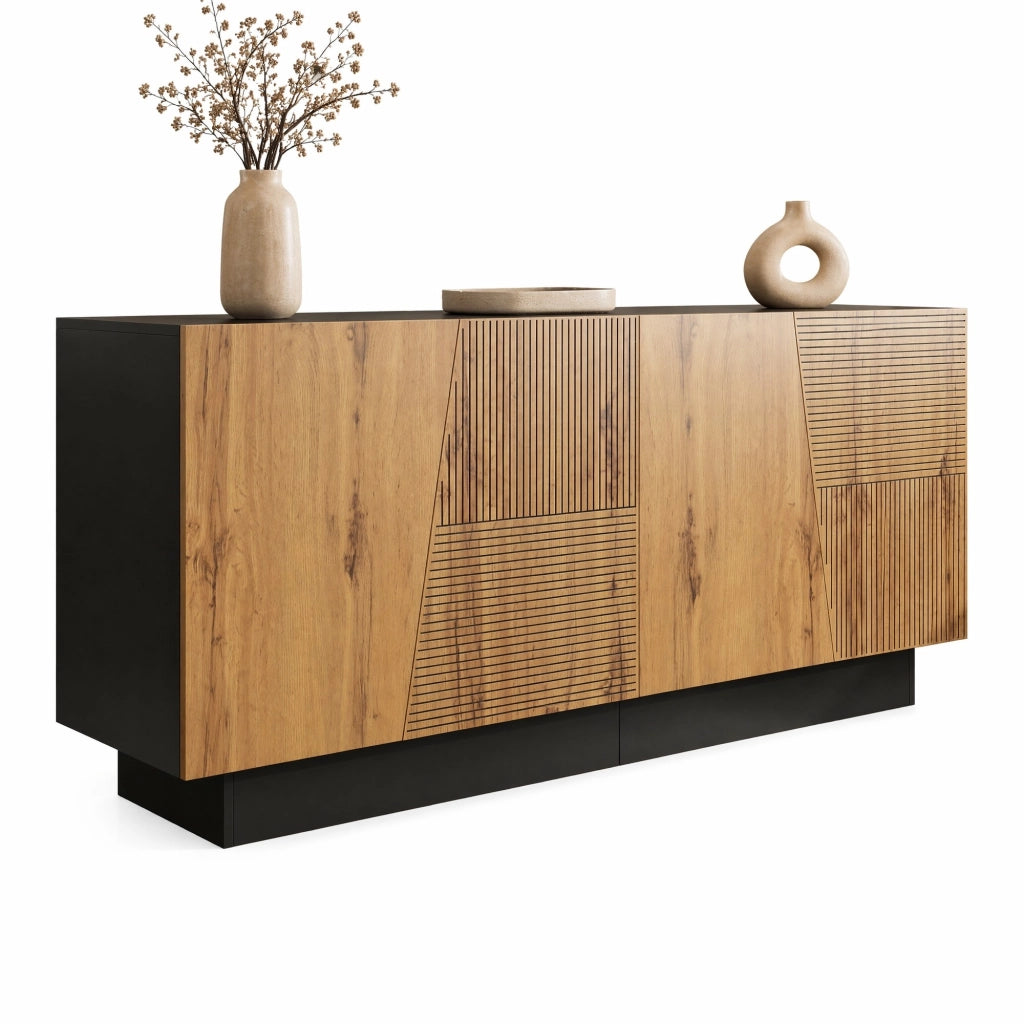 Sideboard 160x40x72 cm con ripiano regolabile nero e finitura legno HAVRYA