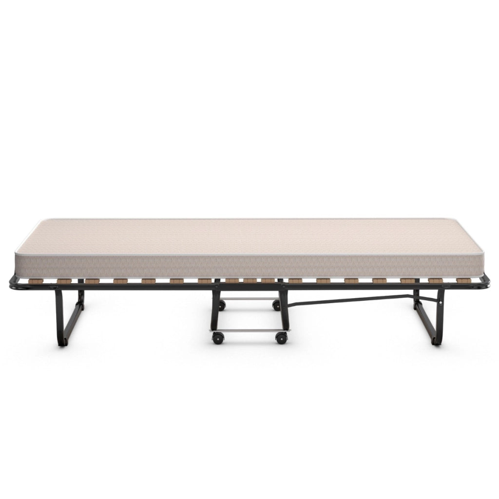 Letto brandina con materasso in memory foam struttura resistente 4 ruote girevoli-Lettino pieghevole per casa Beige
