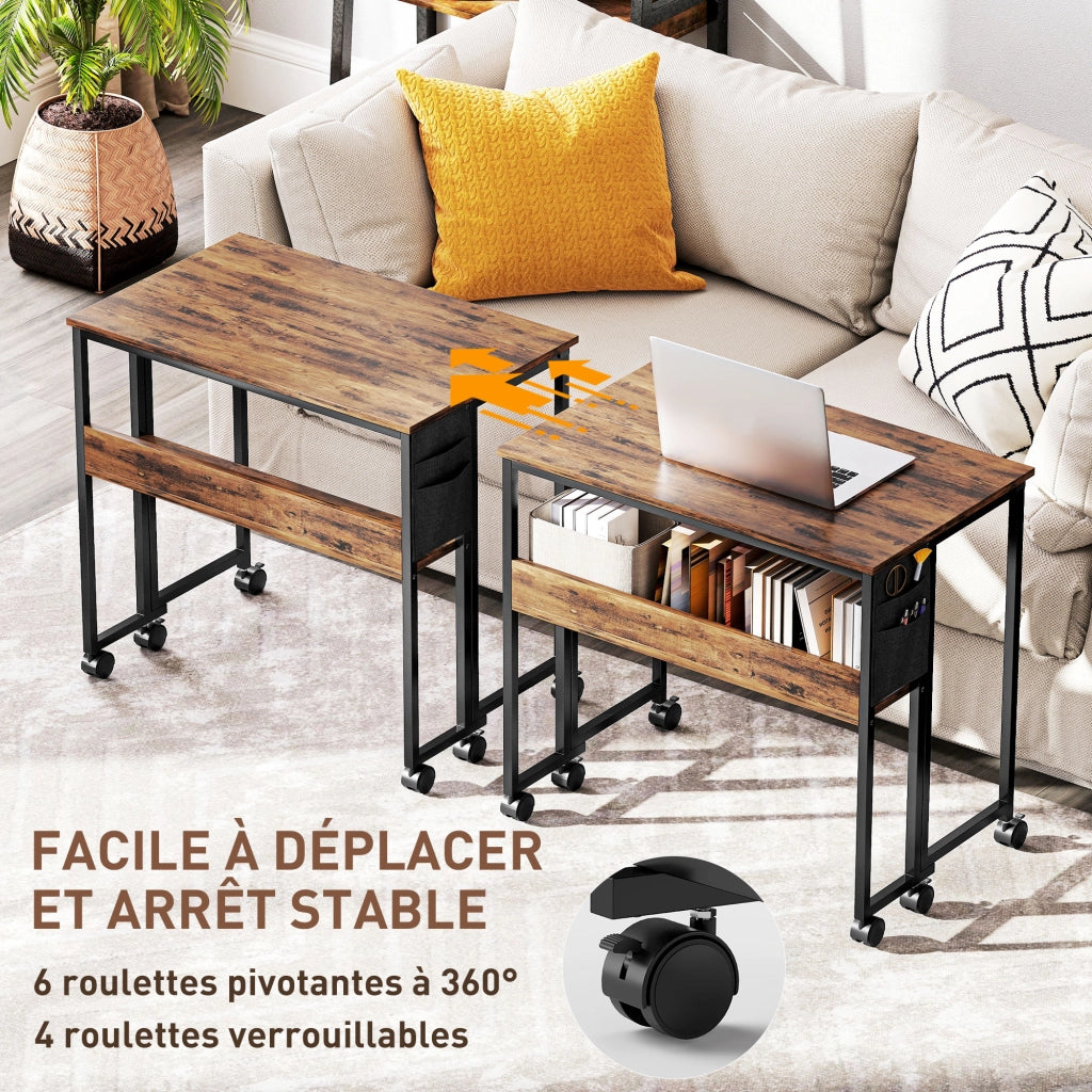 Scrivania Pieghevole con Cassetto e Ruote ¨C Zephmum ¨C 80x50x74 cm Marrone Rovere