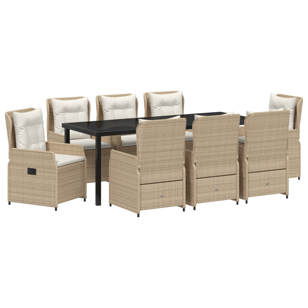 Set da Pranzo Giardino 9 Pezzi Beige Polyrattan