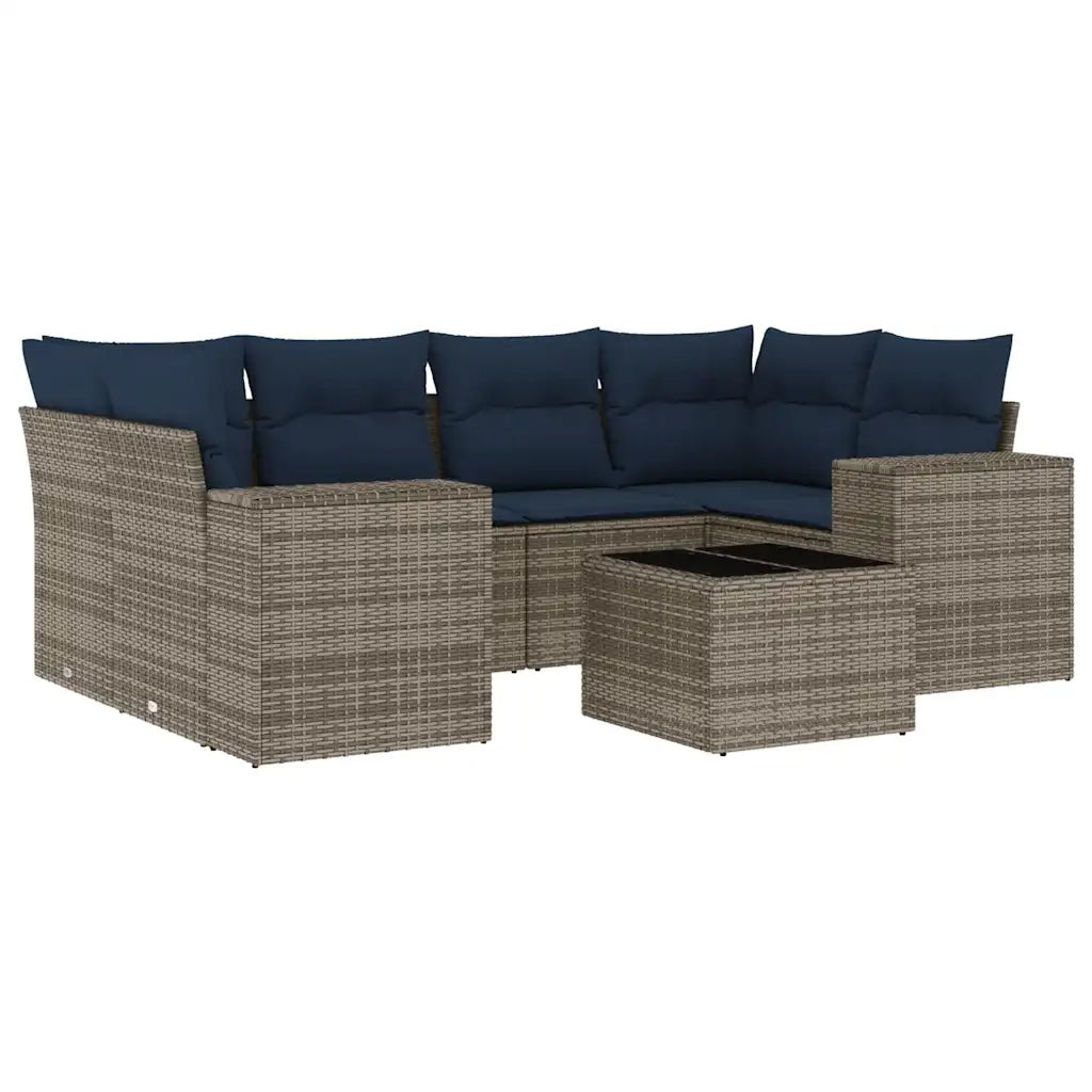 Set Divani da Giardino 7 pz con Cuscini Grigio in Polyrattan 3222320