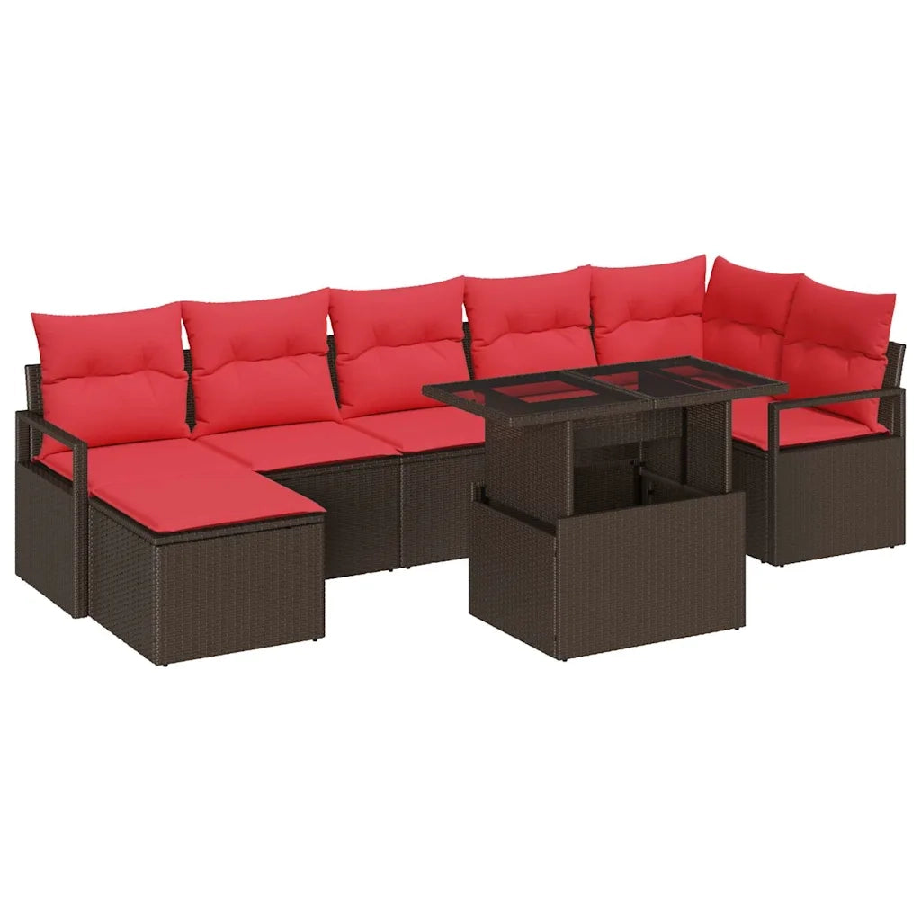Set Divano da Giardino 8 pcs Marrone e Rosso polyrattan