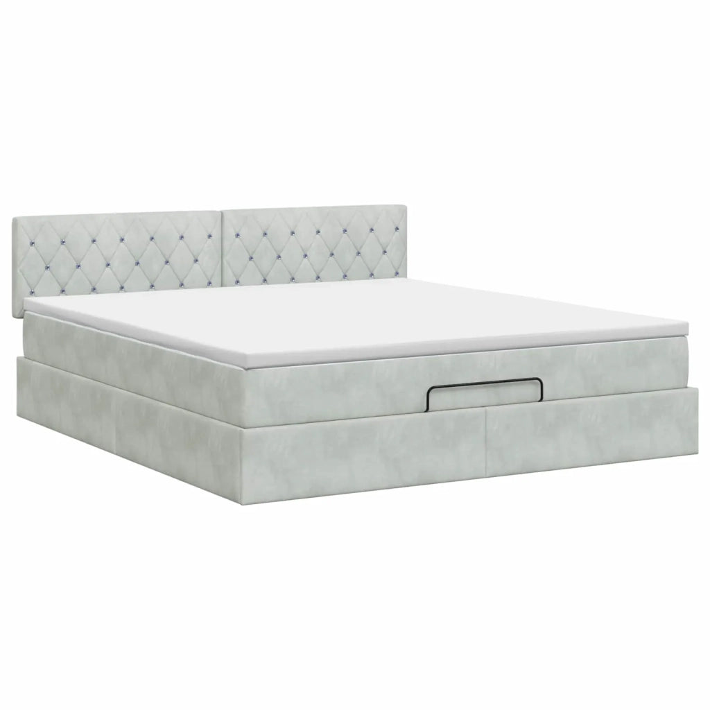 Letto ottomano con materasso Grigio Chiaro 160 x 200 cm Velluto 3456495