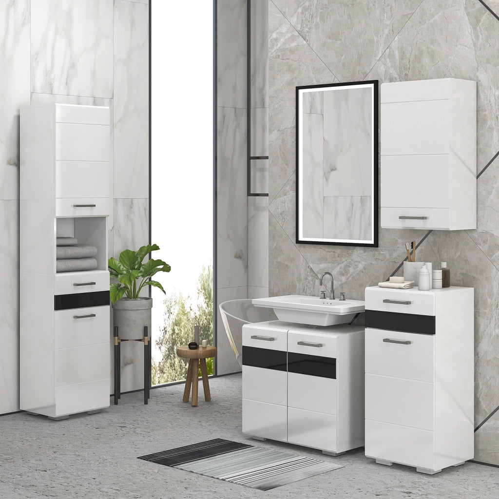 EasyComfort Colonna Bagno in MDF con Ripiano Aperto, Cassetto e Armadietto Chiuso, 37x32.5x170 cm, Bianco