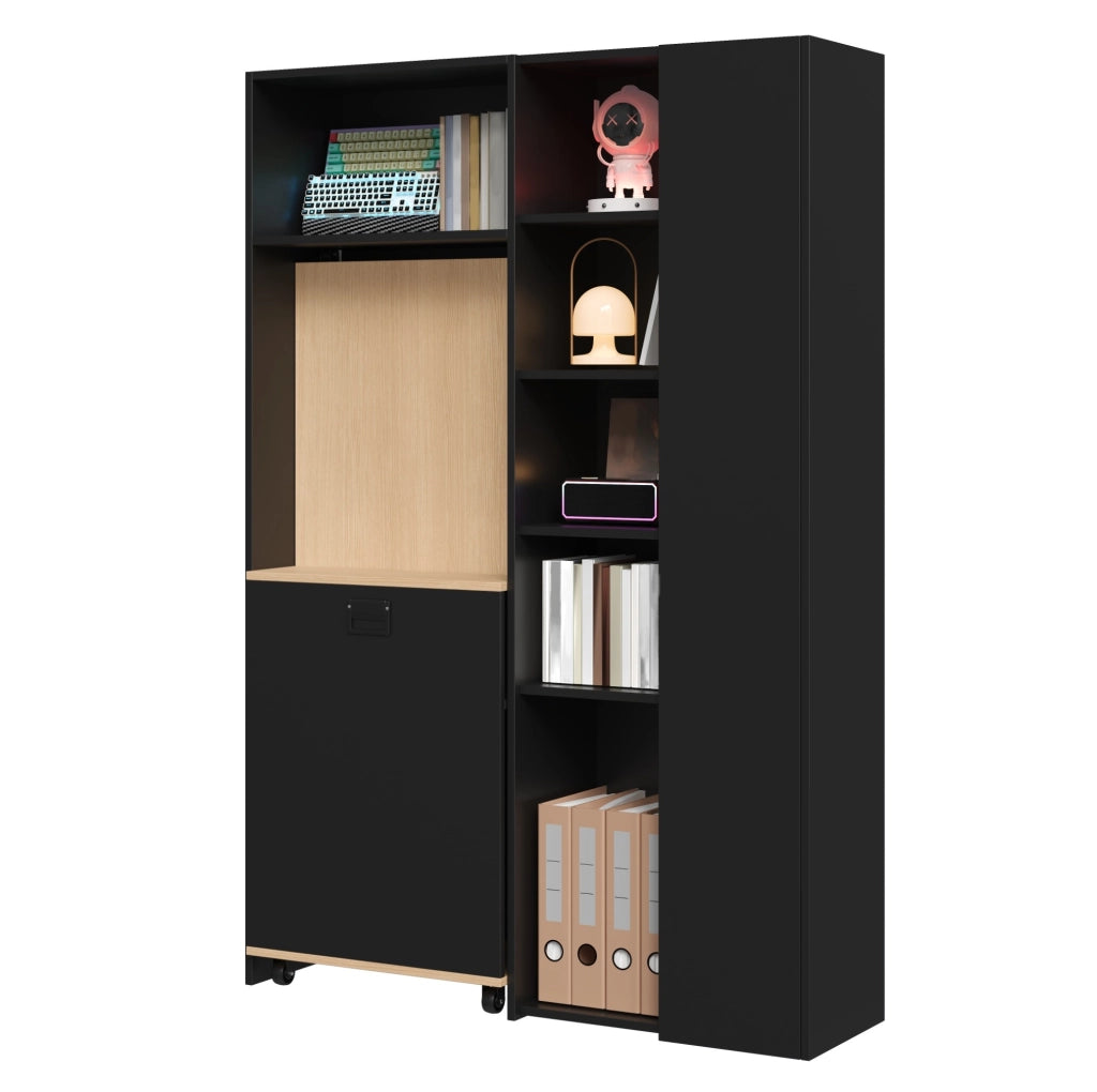 Scrivania pieghevole 2 in 1 con libreria; presa EU e USB; MDF; 104;5 x 30;5 x 160 cm; nero e rovere