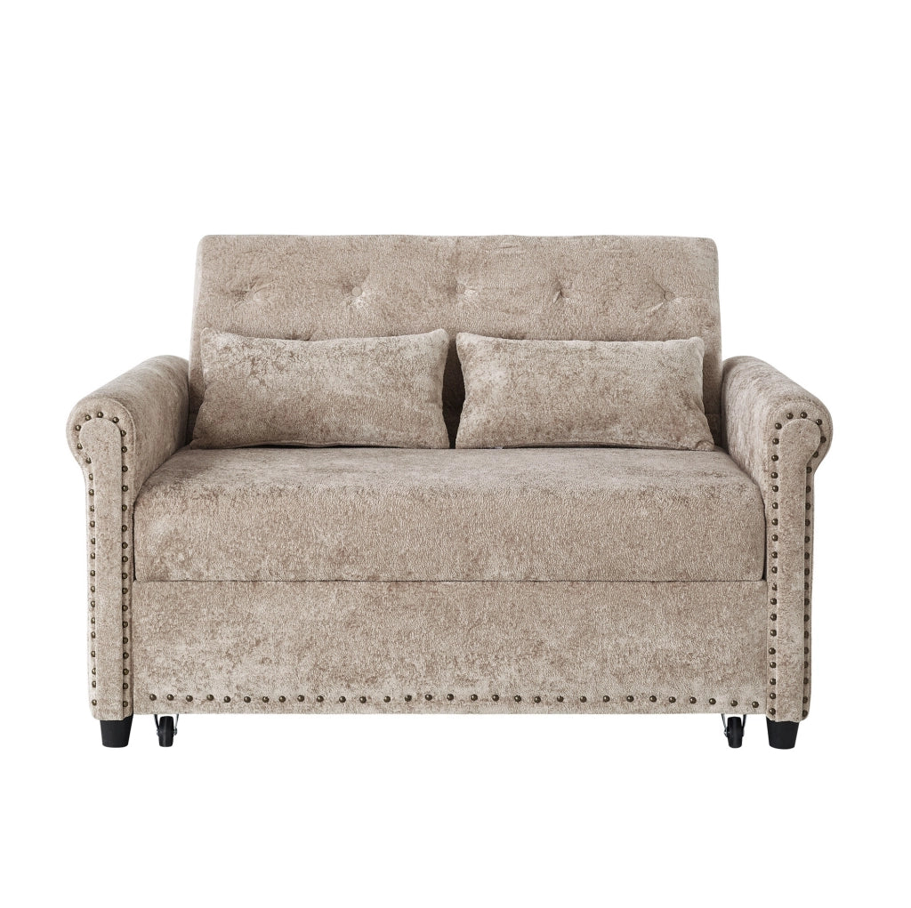 Divano letto 2 posti 170x98 cm trasformabile a 3 funzioni in chenille marrone grigio