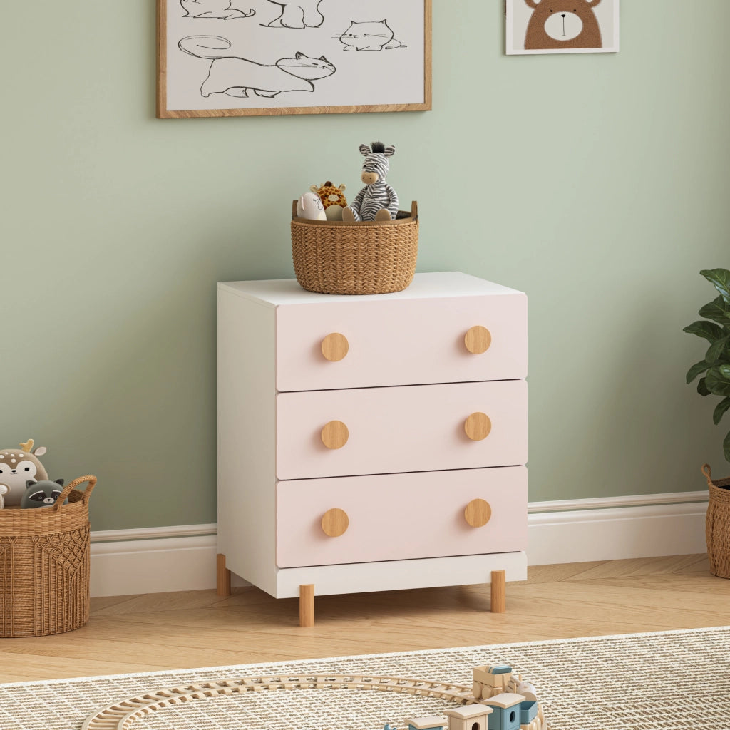 Cassettiera Vaarentaa per Cameretta con 3 Cassetti 66x55x41 cm - Bianco/Rosa [en.casa]
