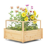 Fioriera in legno per orto da esterno 107 x 107 x 80 cm per proteggere le tue piante con ripiano e recinzione in abete naturale 20_0019393
