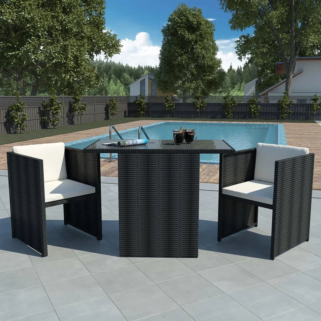 Set da Bistrot 3 pz con Cuscini in Polyrattan Nero 42484
