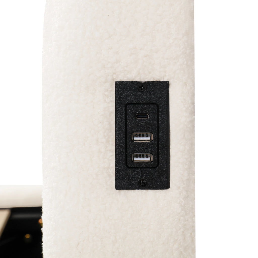 Letto Singolo 90 x 200 cm; USB e Type-C; Contenitore con Testiera; Boucle9 Beige