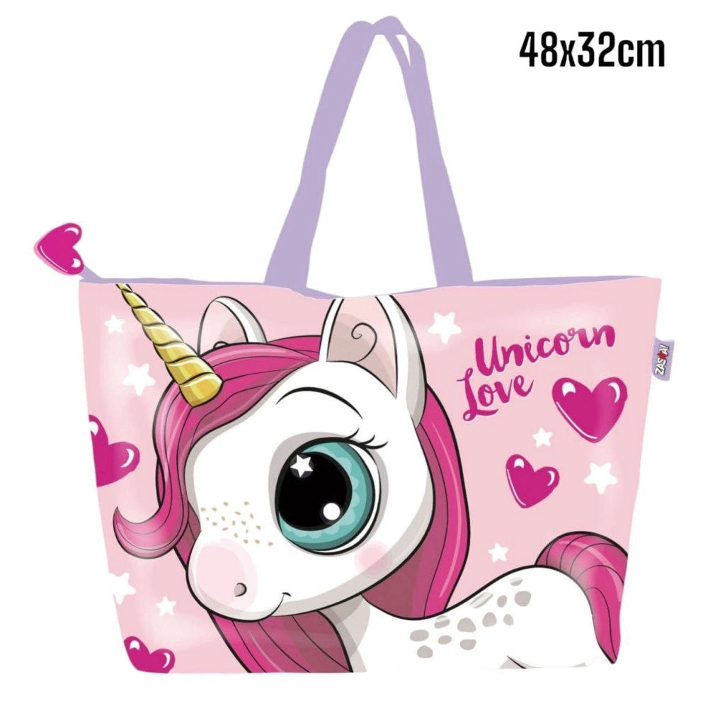 Trade Shop - Borsa Da Mare Unicorno Rosa Per Donna E Bambina Shopping Bag Unicorn Love -