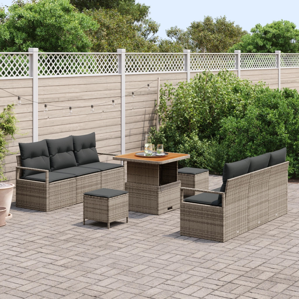 Set di Divani da Giardino  in 9 pezzi con Cuscini Grigio Polyrattan Acacia