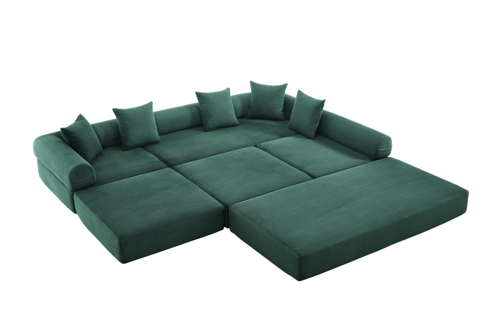Canapé modulare con tasca laterale e funzione letto in velluto a coste verde smeraldo 270 × 180 × 64 cm