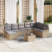 Set Divano da Giardino 9 Pezzi con Cuscini Rattan Polyrattan Nero