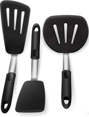 Set di Spatole in Acciaio Inossidabile e Silicone per la Cucina, 3 pezzi, Resistente al Calore