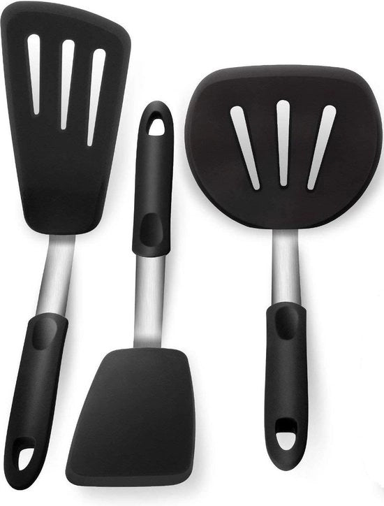 Set di Spatole in Acciaio Inossidabile e Silicone per la Cucina, 3 pezzi, Resistente al Calore