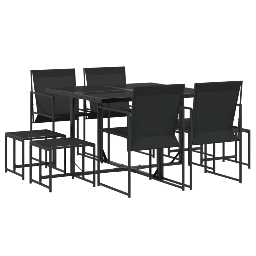 Set da Pranzo da Giardino 9 pz | Set Salotto da Giardino Nero in Textilene