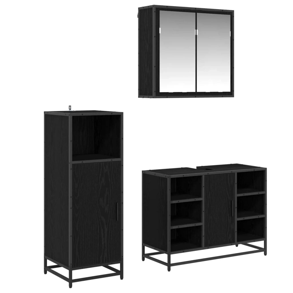 Set di mobili per il bagno 3 pcs Rovere Nero Legno multistrato 3402419
