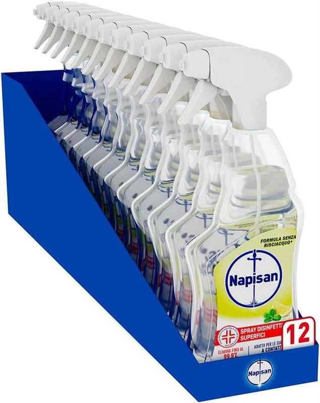 NAPISAN SPRAY 12 PZ MULTISUPERFICI LIMONE E MENTA 740 ML L'UNO ELIMINA 99,9% BATTERI PER SUPERFICI A CONTATTO CON ALIMENTI