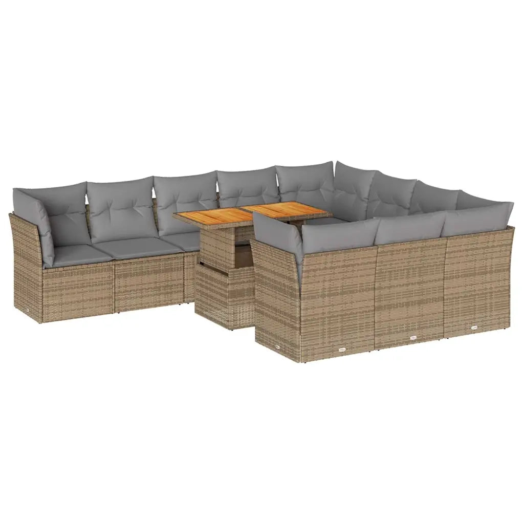 Set Divani da Giardino 11 pz con Cuscini Beige in Polyrattan 3326978