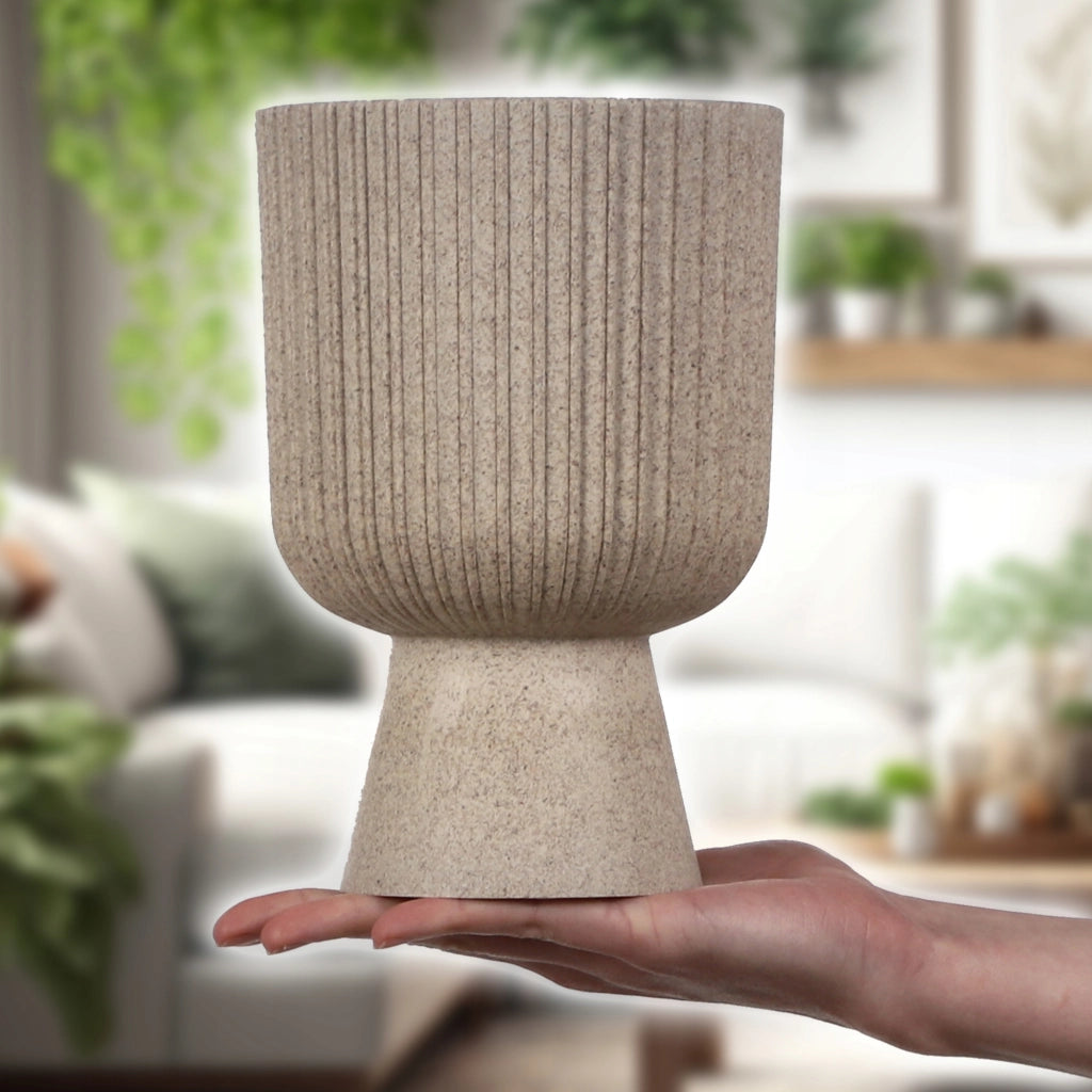 Vaso da fiori KADAX, vaso da fiori, da giardino, con coperchio in plastica, 14 cm, supporto per fiori, beige