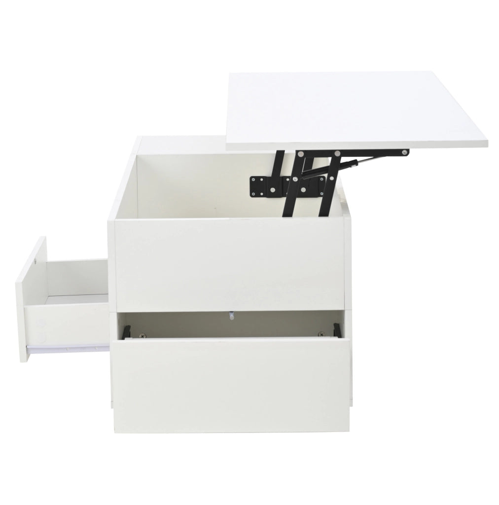 Tavolino da salotto sollevabile con LED, 2 cassetti e 2 pouf contenitore
