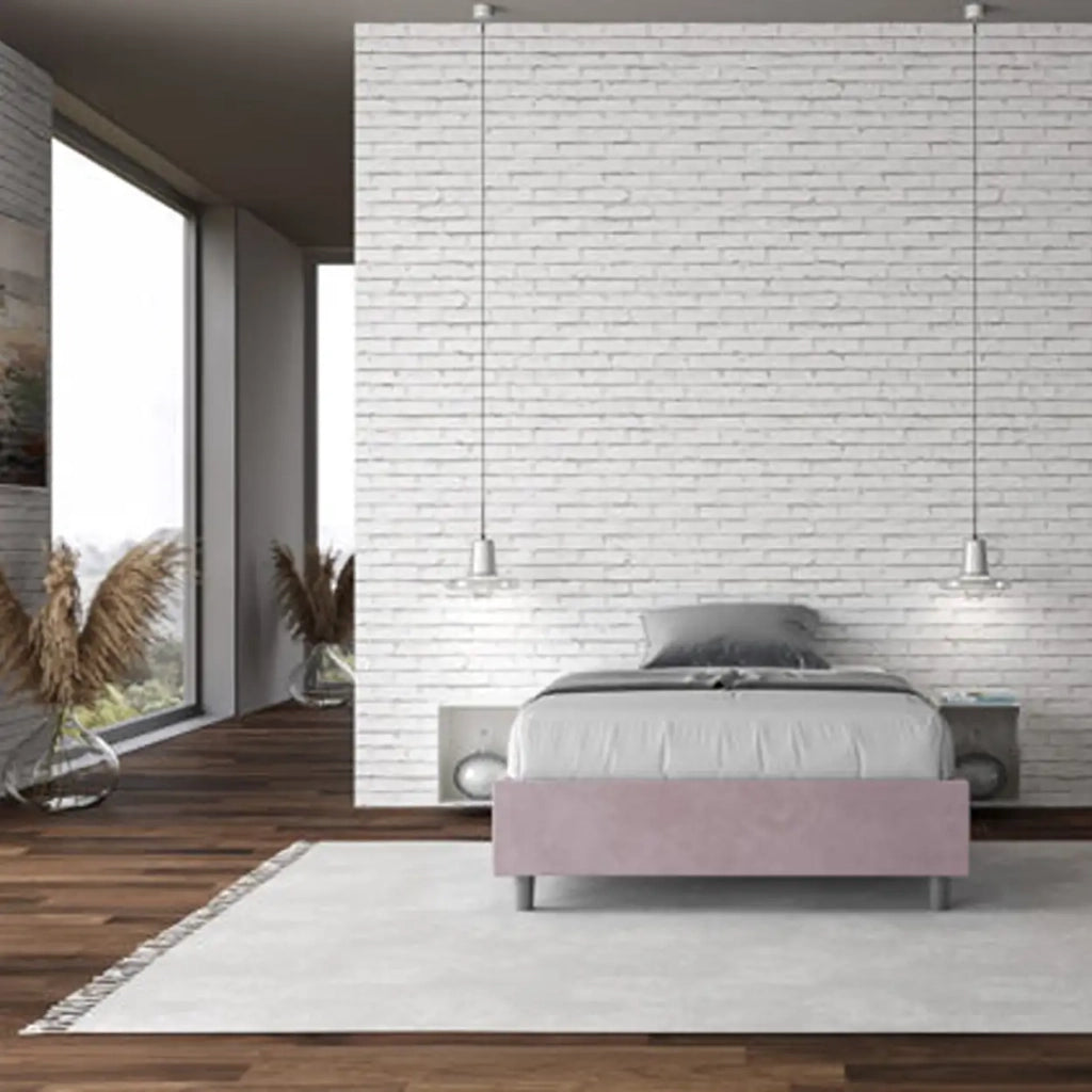 Letto una piazza e mezza senza rete imbottito 120x190 microfibra glicine Azelia