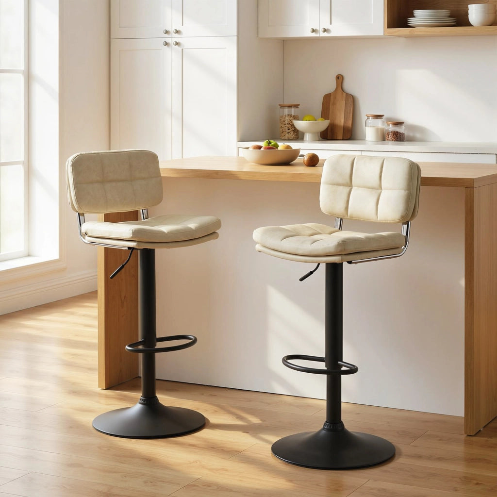 Sgabello da bar ¨C zephmum ¨C Vintage capitonn¨¦, rivestimento sintetico, crema, regolabile
