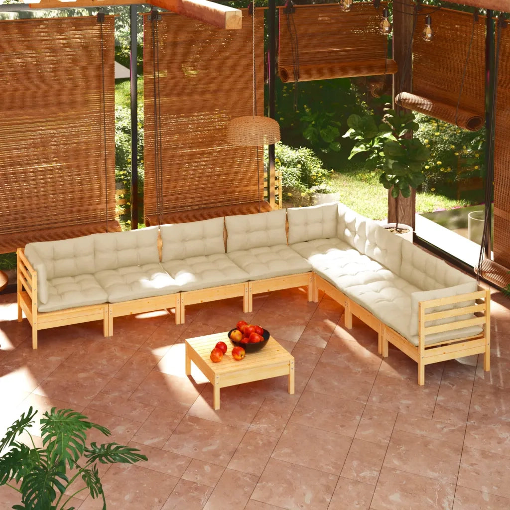 Set Divani da Giardino 9 pz con Cuscini Crema Massello di Pino cod mxl 48024