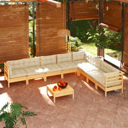 Set Divani da Giardino 9 pz con Cuscini Crema Massello di Pino cod mxl 48024