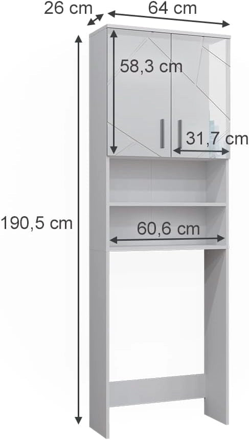 Mobiletto per lavatrice Irma, Bianco lucido, 64 x 190.5 cm, adatto per riporre oggetti e come supporto per lavatrici