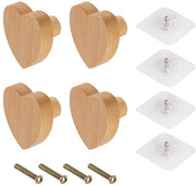 Maniglie in Legno a Cuore - Maniglie da Mobili - Maniglie per Armadi - Maniglie per Comodini - 4x Maniglie in Legno di Quercia - Facili da Installare