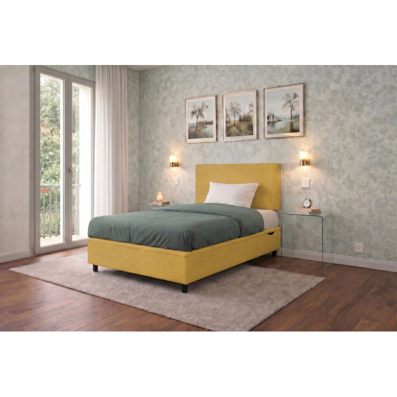 Letto imbottito Piazza e mezzo 120x200 cm Flat - Contenitore,Microfibra,Ocra