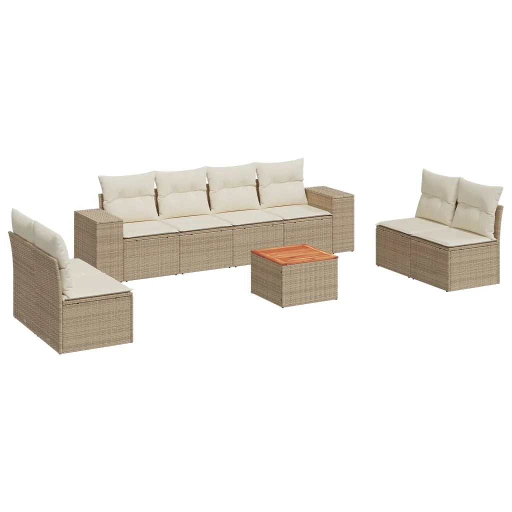 Set Divano da Giardino 9 pz con Cuscini Beige in Polyrattan 3257738