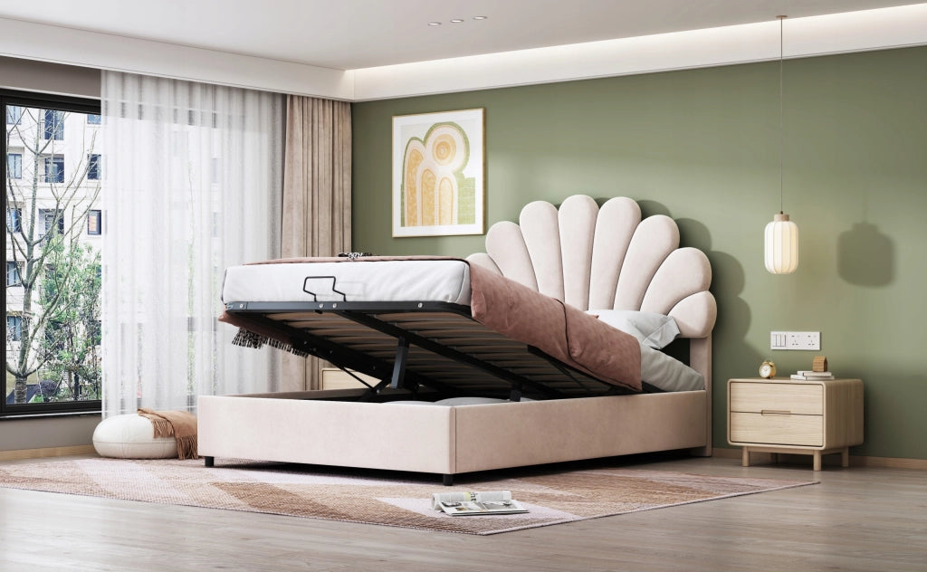 Letto Matrimoniale 140x200 - Xylo - Beige con Fiori