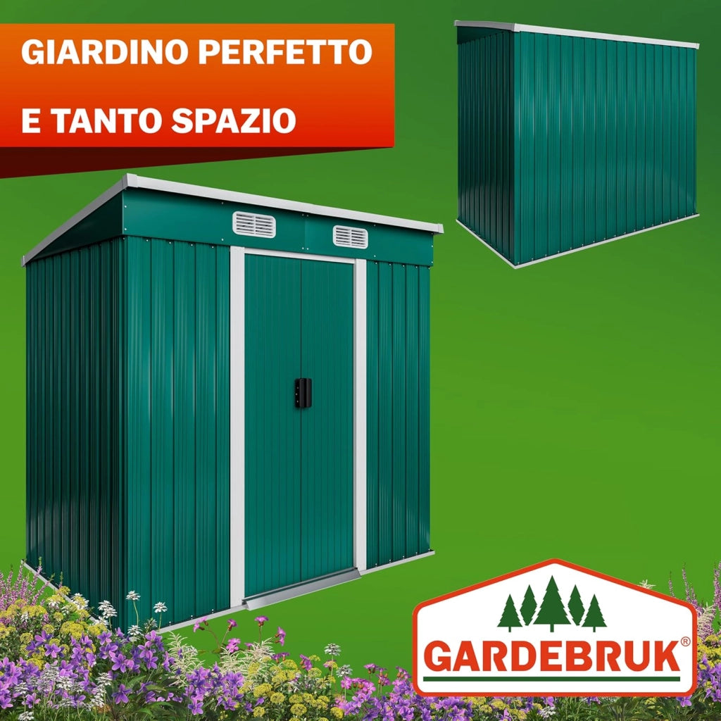 ® Casetta per Attrezzi da Giardino in Metallo 2m² con Base 200x125x180cm Porta Scorrevole Capanno con Tetto Spiovente Capannone da Esterno 4m³