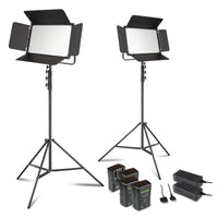 LED Niova 150-F Pro set di luci di superficie incl. 2x luce video, 2x treppiede per lampada, 4x batteria con attacco a V e 2x caricatore, luce di superficie da 150 W con bicolore