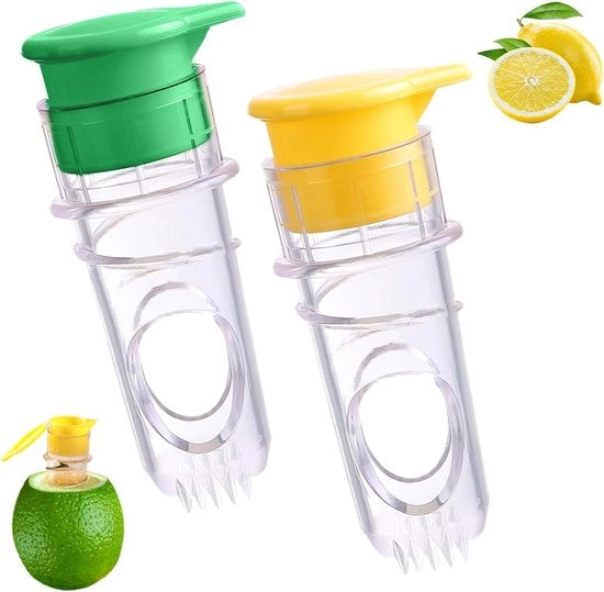 Due manici di pressa a mano per agrumi con imbuto