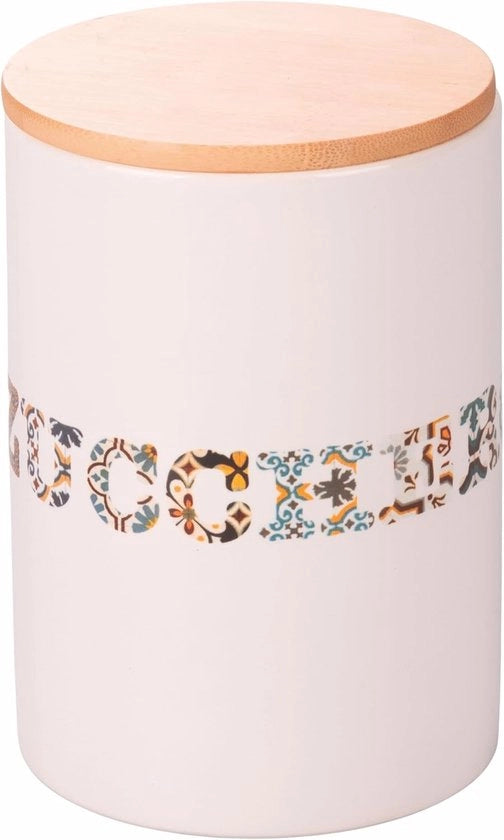 Vaso da zucchero 750 ml in ceramica con coperchio in bambù - elegante e funzionale