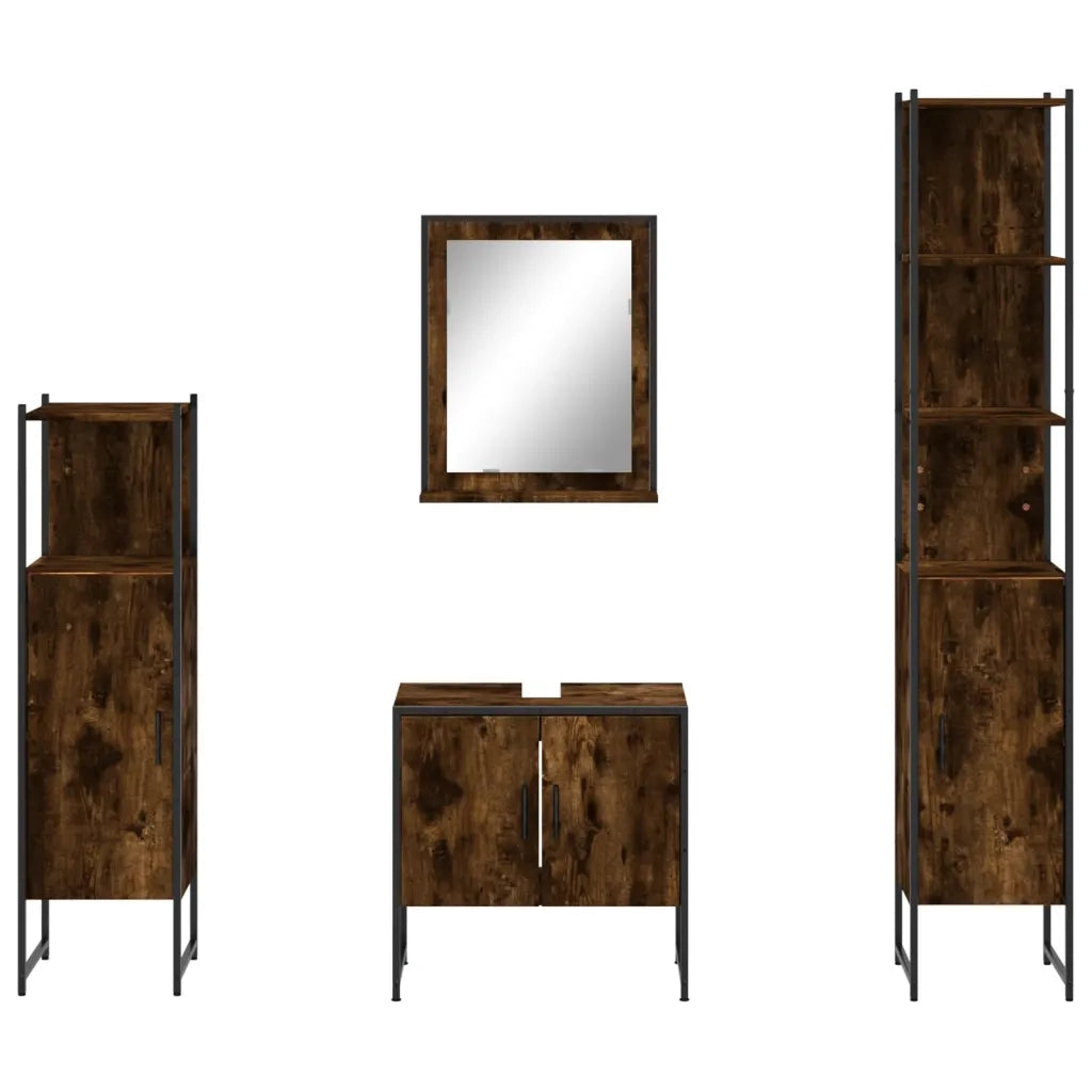Set Mobili da Bagno | Armadio da bagno 4 pz Rovere Fumo in Legno Multistrato